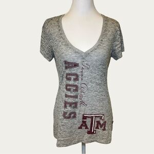 Soffe Heather Gray V-Neck A&M Aggies‎ Tee Women’s Size Medium